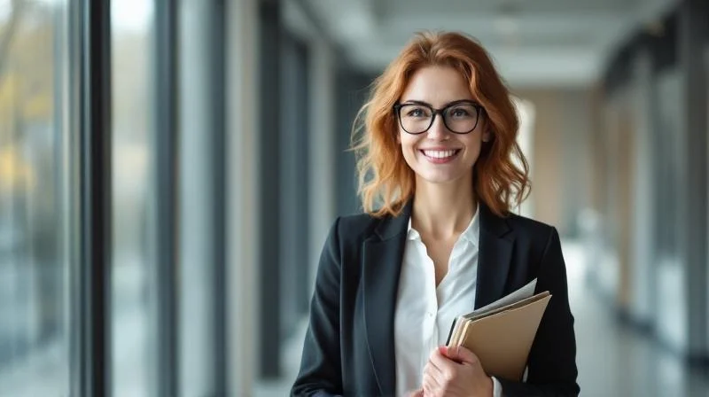 Frau haelt stolz ein IHK-Zeugnis in der Hand in Muelheim an der Ruhr