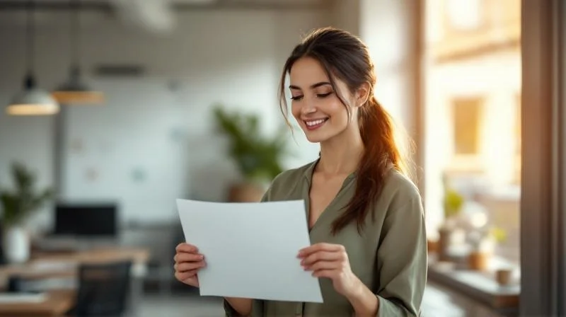 Frau in Muelheim feiert ihren IHK-Abschluss mit Urkunde in der Hand